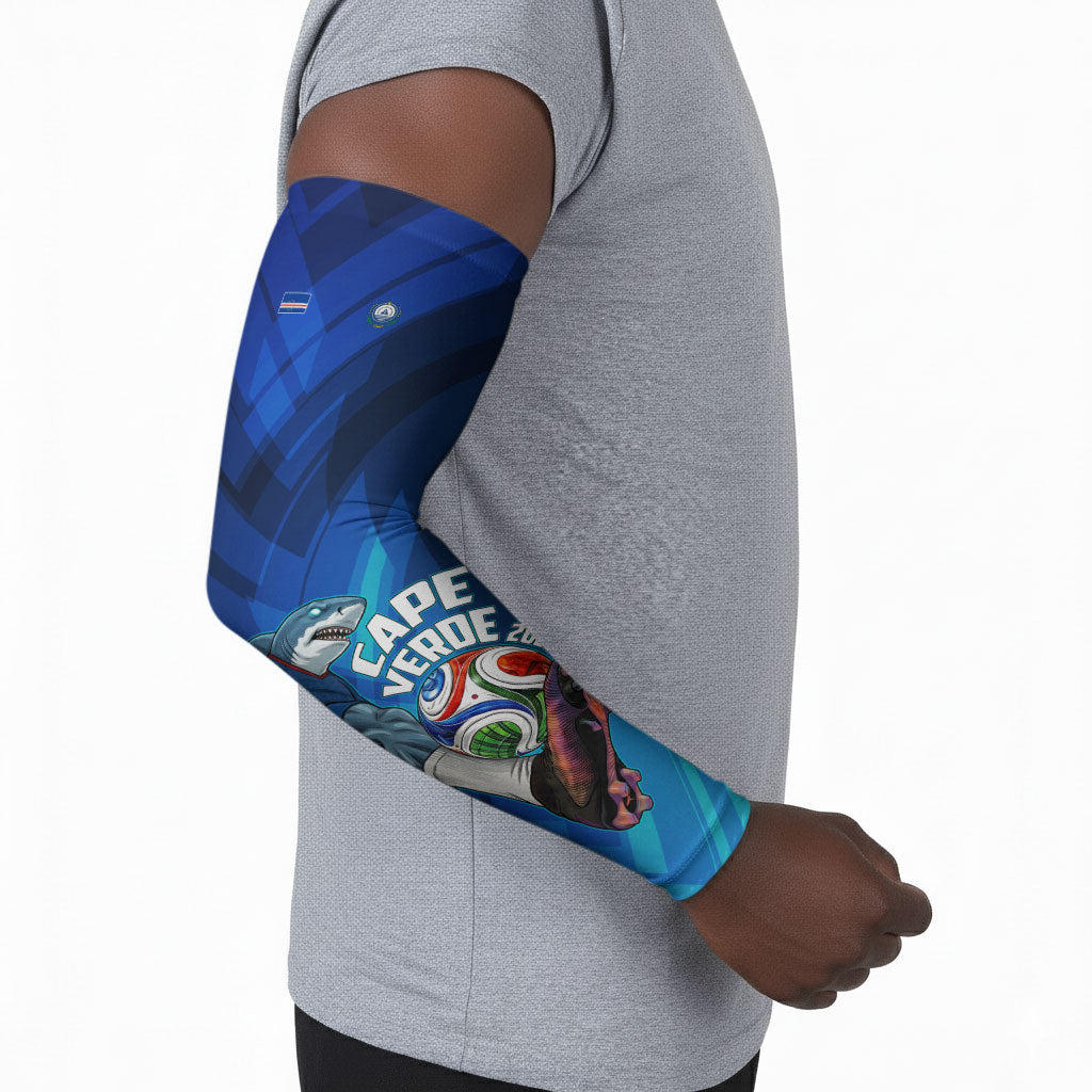 Personalized Cape Verde Football Arm Sleeves Blue Shark Mascot Cabo Verdean - Gradient Art