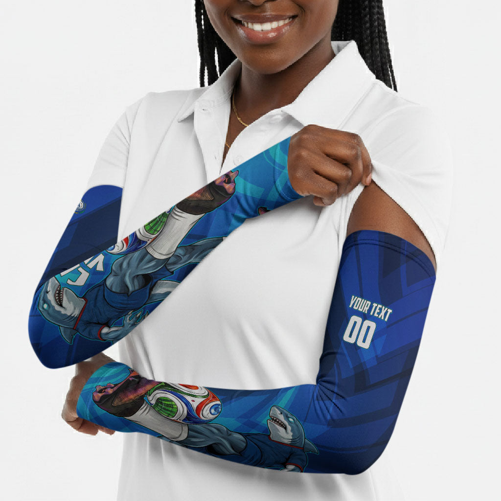 Personalized Cape Verde Football Arm Sleeves Blue Shark Mascot Cabo Verdean - Gradient Art
