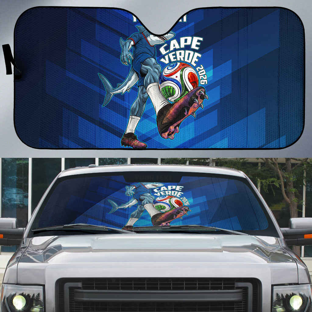 Personalized Cape Verde Football Auto Sun Shade Blue Shark Mascot Cabo Verdean - Gradient Art