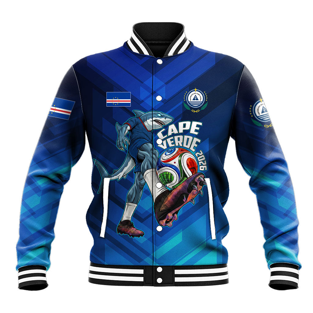Personalized Cape Verde Football Baseball Jacket Blue Shark Mascot Cabo Verdean - Gradient Art