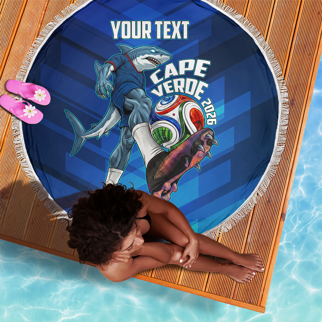 Personalized Cape Verde Football Beach Blanket Blue Shark Mascot Cabo Verdean - Gradient Art