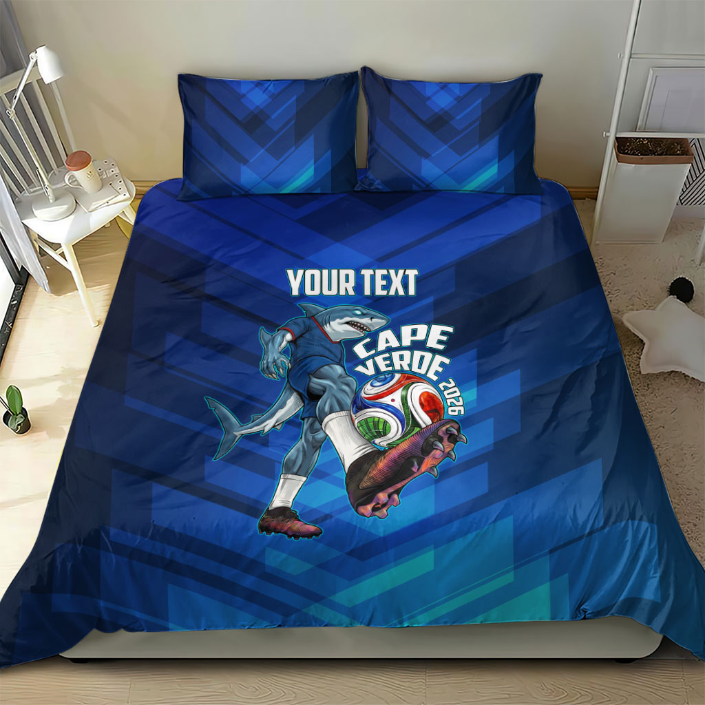Personalized Cape Verde Football Bedding Set Blue Shark Mascot Cabo Verdean - Gradient Art