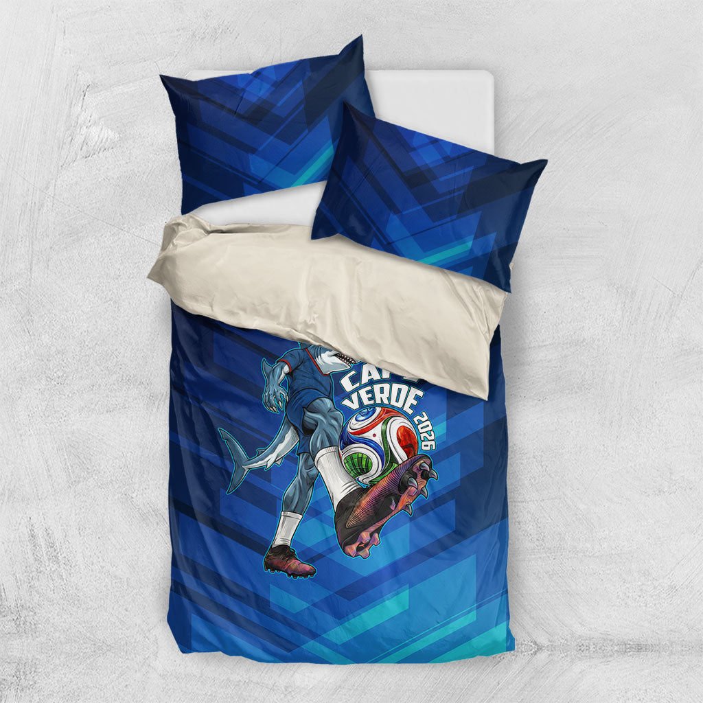 Personalized Cape Verde Football Bedding Set Blue Shark Mascot Cabo Verdean - Gradient Art