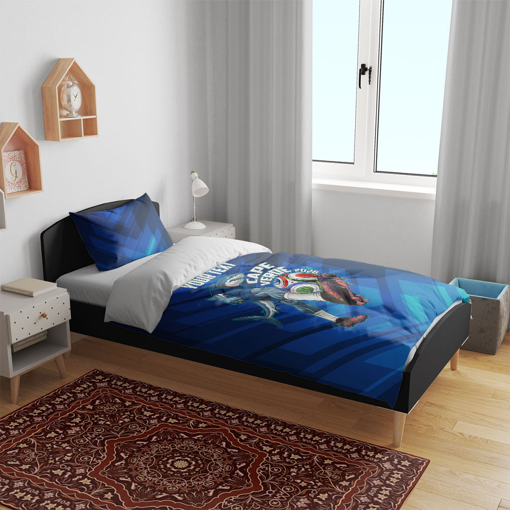 Personalized Cape Verde Football Bedding Set Blue Shark Mascot Cabo Verdean - Gradient Art