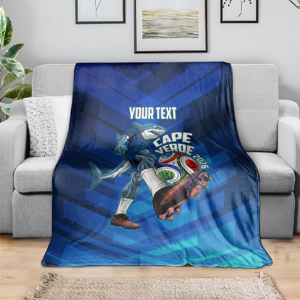 Personalized Cape Verde Football Blanket Blue Shark Mascot Cabo Verdean - Gradient Art