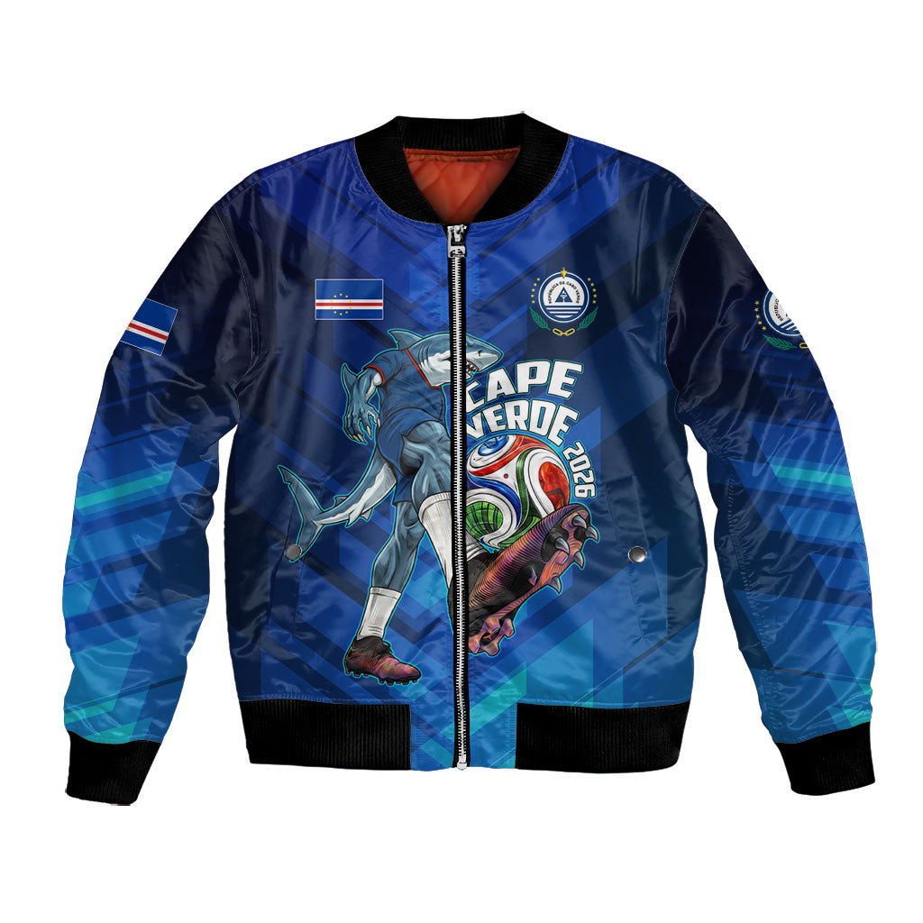 Personalized Cape Verde Football Bomber Jacket Blue Shark Mascot Cabo Verdean - Gradient Art