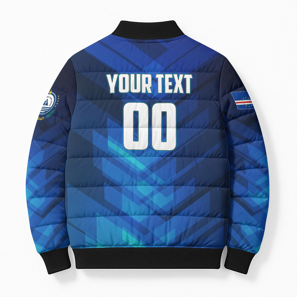 Personalized Cape Verde Football Bomber Puffer Jacket Blue Shark Mascot Cabo Verdean - Gradient Art