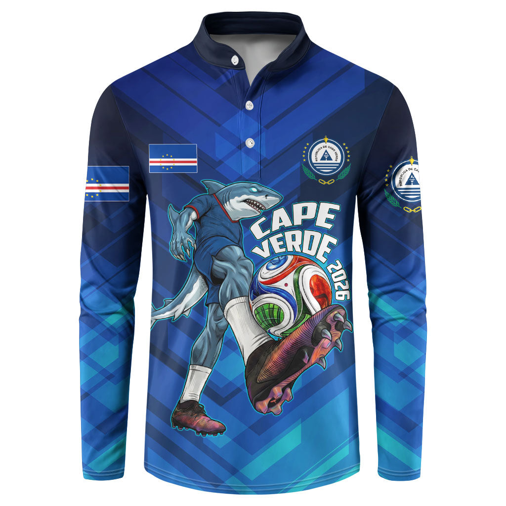 Personalized Cape Verde Football Button Sweatshirt Blue Shark Mascot Cabo Verdean - Gradient Art