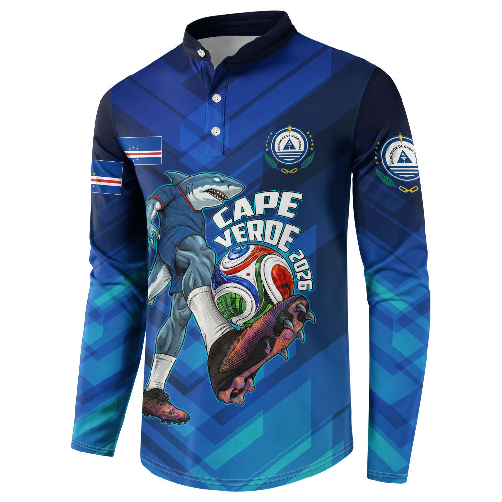 Personalized Cape Verde Football Button Sweatshirt Blue Shark Mascot Cabo Verdean - Gradient Art