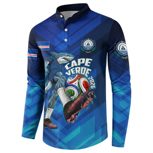 Personalized Cape Verde Football Button Sweatshirt Blue Shark Mascot Cabo Verdean - Gradient Art