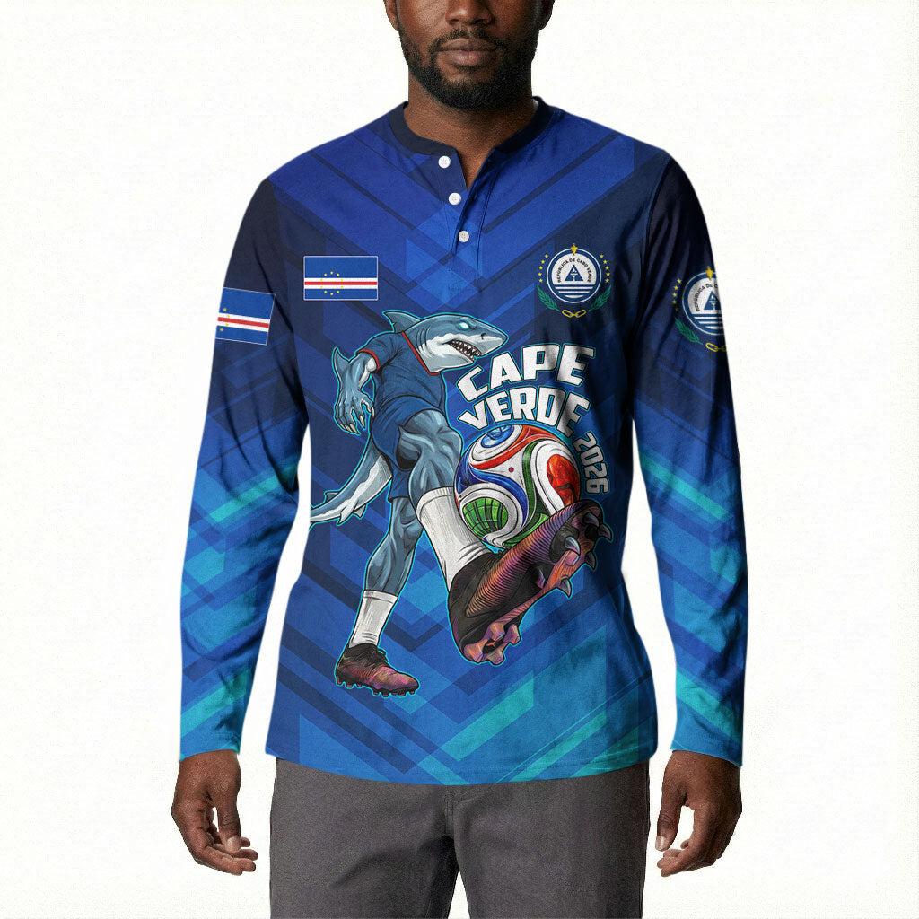 Personalized Cape Verde Football Button Sweatshirt Blue Shark Mascot Cabo Verdean - Gradient Art