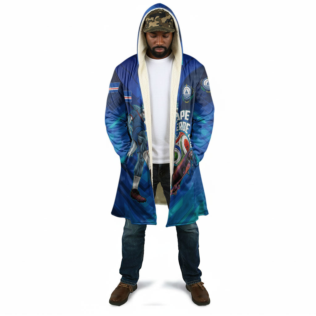 Personalized Cape Verde Football Cloak Blue Shark Mascot Cabo Verdean - Gradient Art