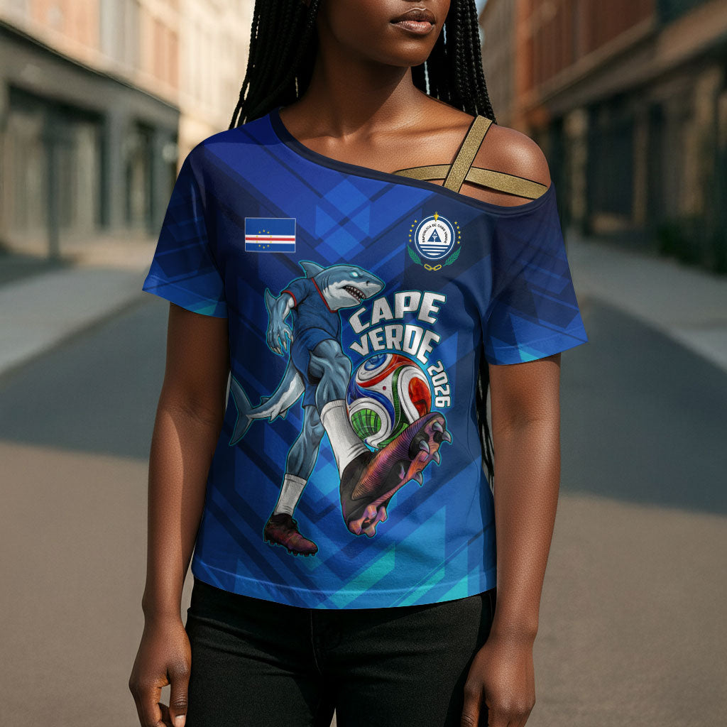 Personalized Cape Verde Football Cross Shoulder Shirt Blue Shark Mascot Cabo Verdean - Gradient Art