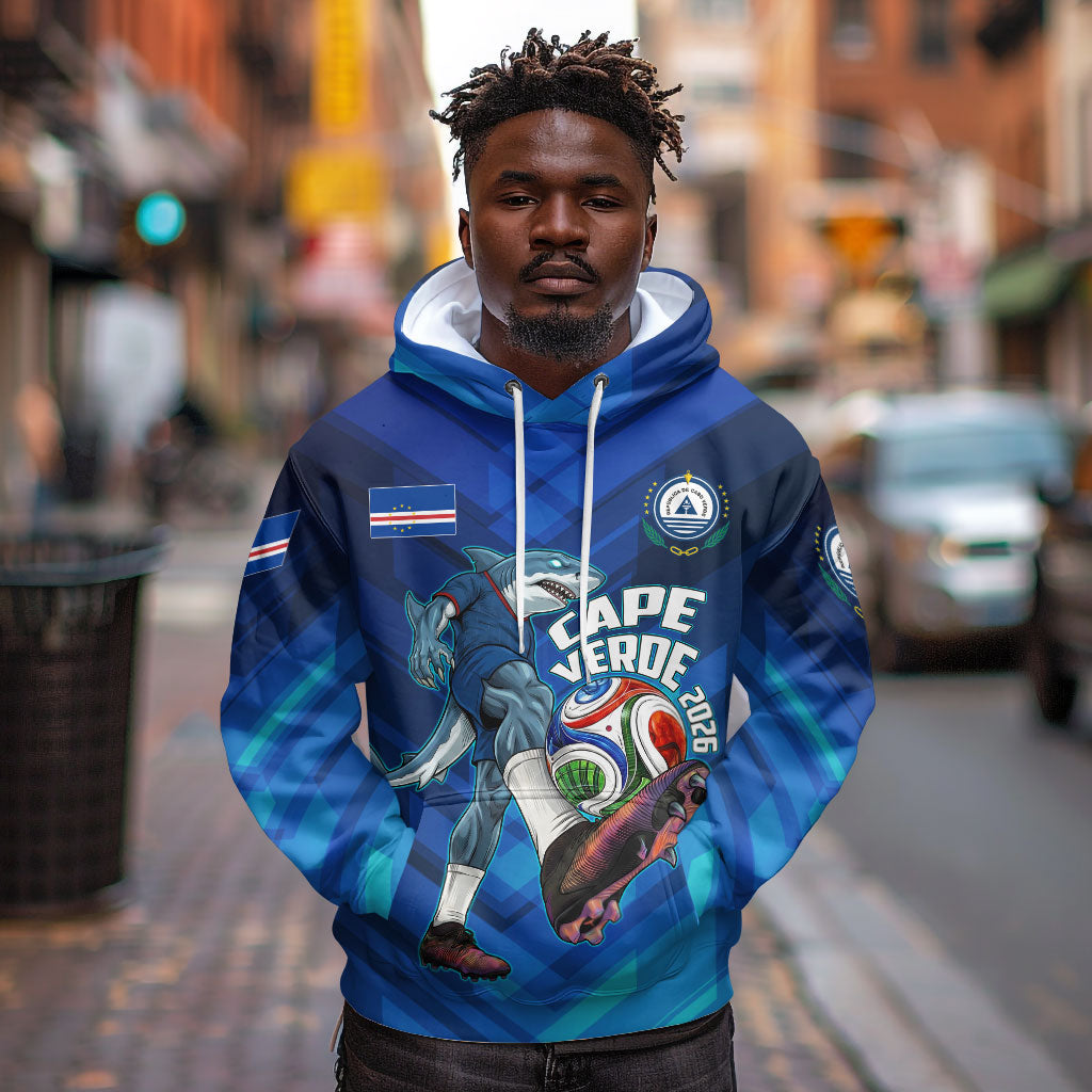 Personalized Cape Verde Football Hoodie Blue Shark Mascot Cabo Verdean - Gradient Art