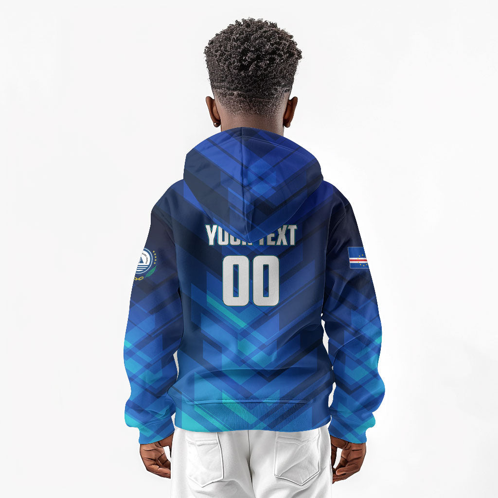 Personalized Cape Verde Football Kid Hoodie Blue Shark Mascot Cabo Verdean - Gradient Art