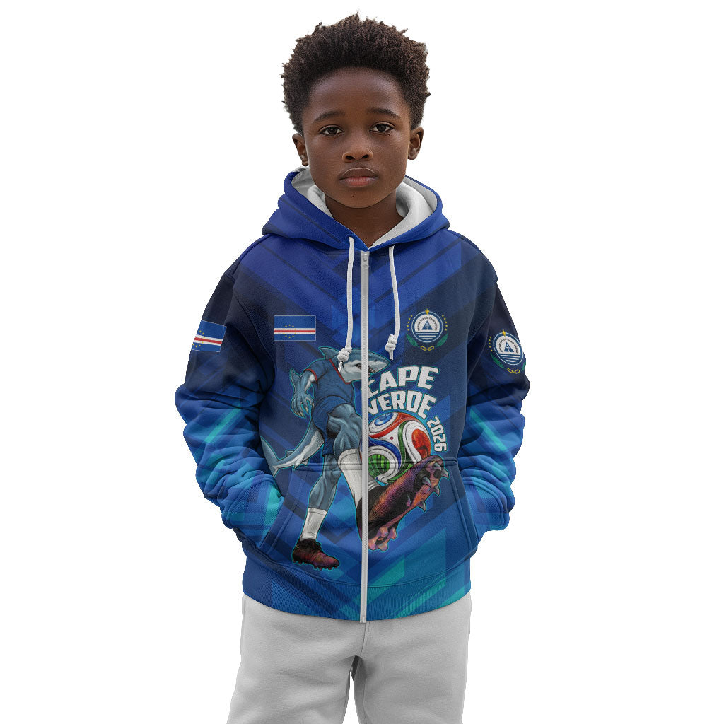 Personalized Cape Verde Football Kid Hoodie Blue Shark Mascot Cabo Verdean - Gradient Art