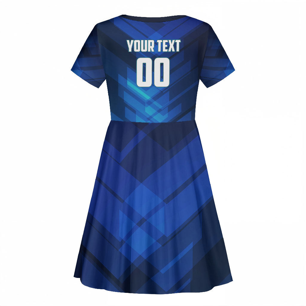 Personalized Cape Verde Football Kid Short Sleeve Dress Blue Shark Mascot Cabo Verdean - Gradient Art