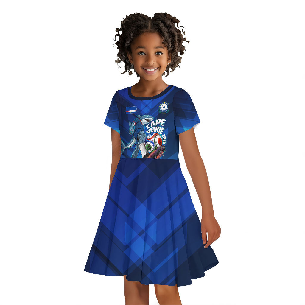 Personalized Cape Verde Football Kid Short Sleeve Dress Blue Shark Mascot Cabo Verdean - Gradient Art