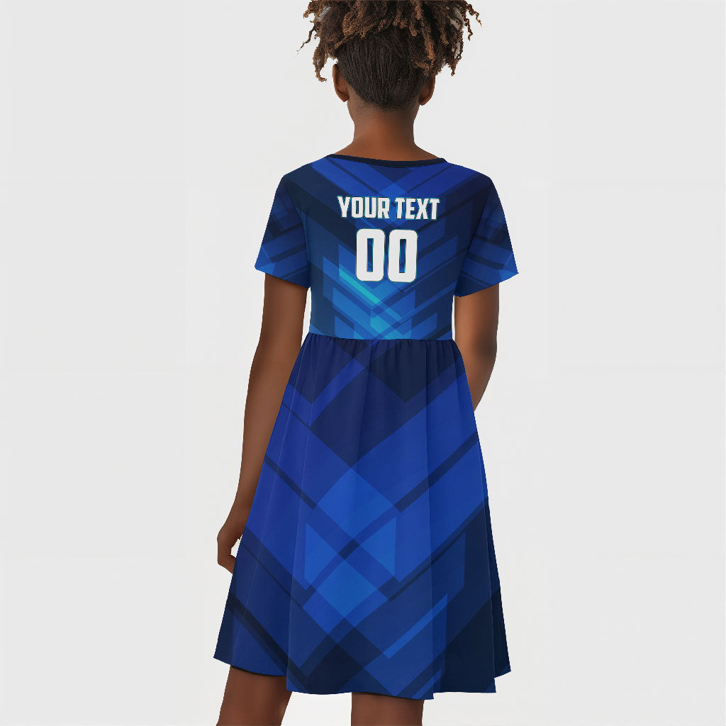Personalized Cape Verde Football Kid Short Sleeve Dress Blue Shark Mascot Cabo Verdean - Gradient Art
