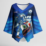 Personalized Cape Verde Football Kimono Sleeve Blouse Blue Shark Mascot Cabo Verdean - Gradient Art