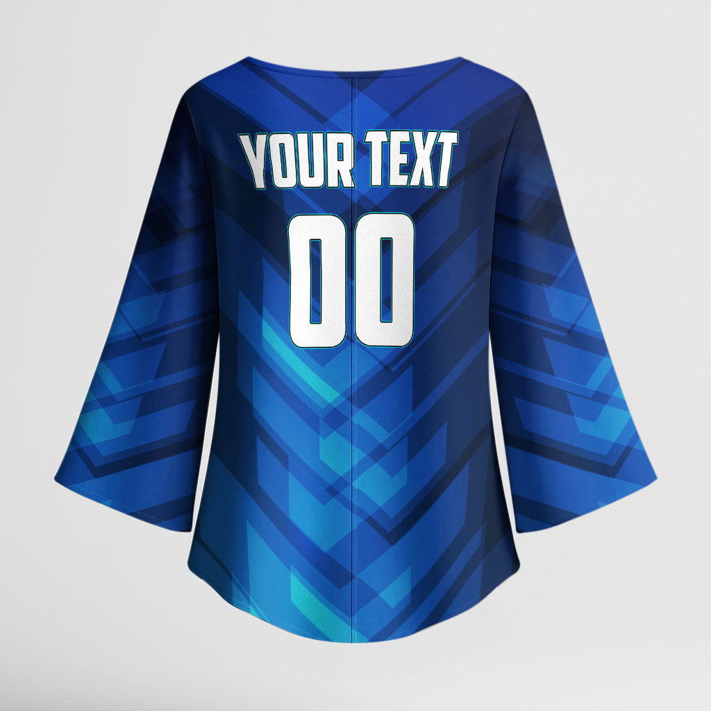 Personalized Cape Verde Football Kimono Sleeve Blouse Blue Shark Mascot Cabo Verdean - Gradient Art