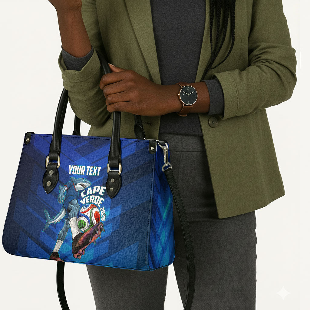 Personalized Cape Verde Football Leather Bag Blue Shark Mascot Cabo Verdean - Gradient Art