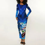 Personalized Cape Verde Football Long Sleeve Bodycon Dress Blue Shark Mascot Cabo Verdean - Gradient Art