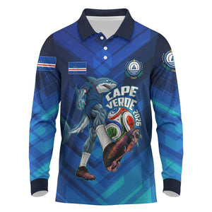Personalized Cape Verde Football Long Sleeve Polo Shirt Blue Shark Mascot Cabo Verdean - Gradient Art