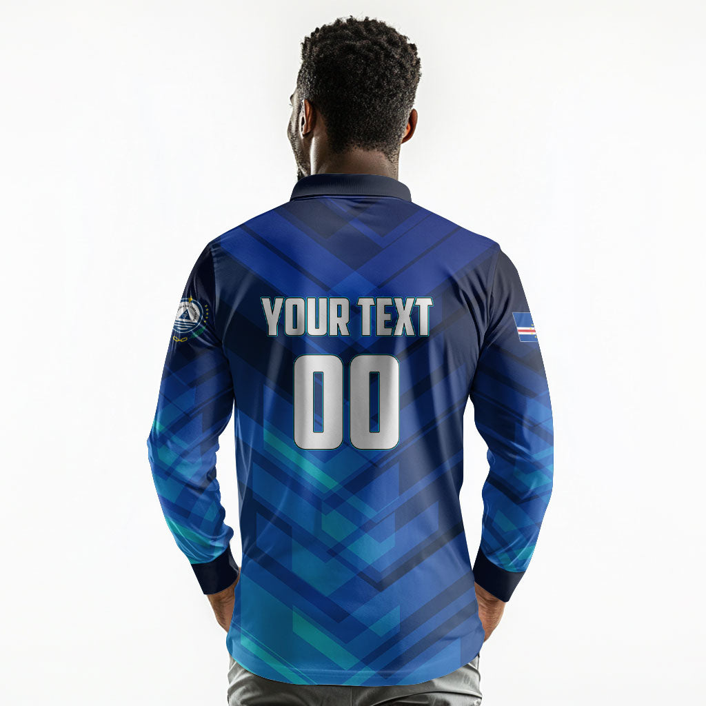 Personalized Cape Verde Football Long Sleeve Polo Shirt Blue Shark Mascot Cabo Verdean - Gradient Art