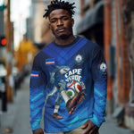 Personalized Cape Verde Football Long Sleeve Shirt Blue Shark Mascot Cabo Verdean - Gradient Art