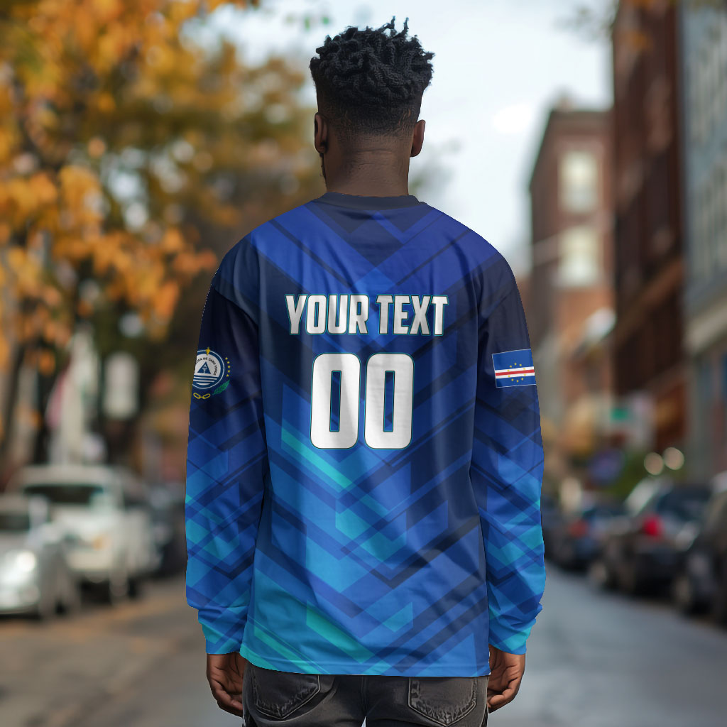 Personalized Cape Verde Football Long Sleeve Shirt Blue Shark Mascot Cabo Verdean - Gradient Art