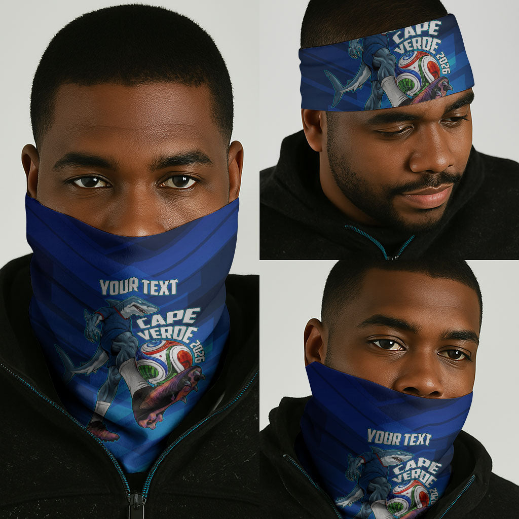 Personalized Cape Verde Football Neck Gaiter Blue Shark Mascot Cabo Verdean - Gradient Art