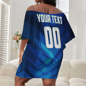 Personalized Cape Verde Football Off Shoulder Short Dress Blue Shark Mascot Cabo Verdean - Gradient Art