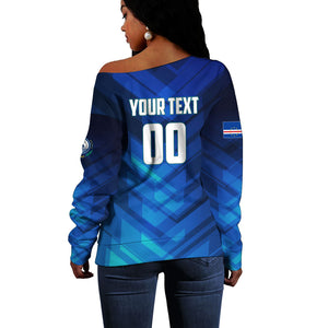 Personalized Cape Verde Football Off Shoulder Sweater Blue Shark Mascot Cabo Verdean - Gradient Art