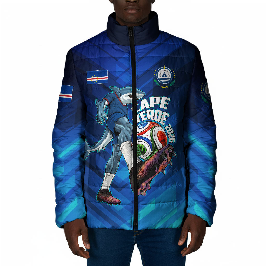 Personalized Cape Verde Football Padded Jacket Blue Shark Mascot Cabo Verdean - Gradient Art