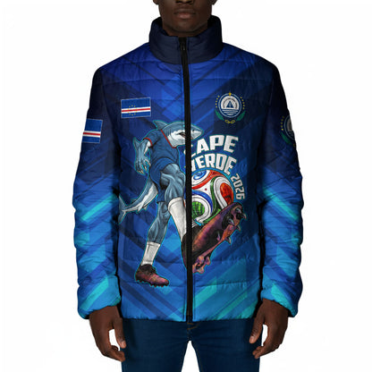 Personalized Cape Verde Football Padded Jacket Blue Shark Mascot Cabo Verdean - Gradient Art