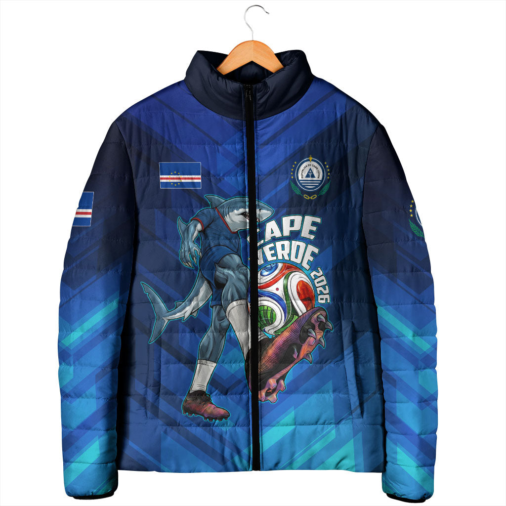 Personalized Cape Verde Football Padded Jacket Blue Shark Mascot Cabo Verdean - Gradient Art