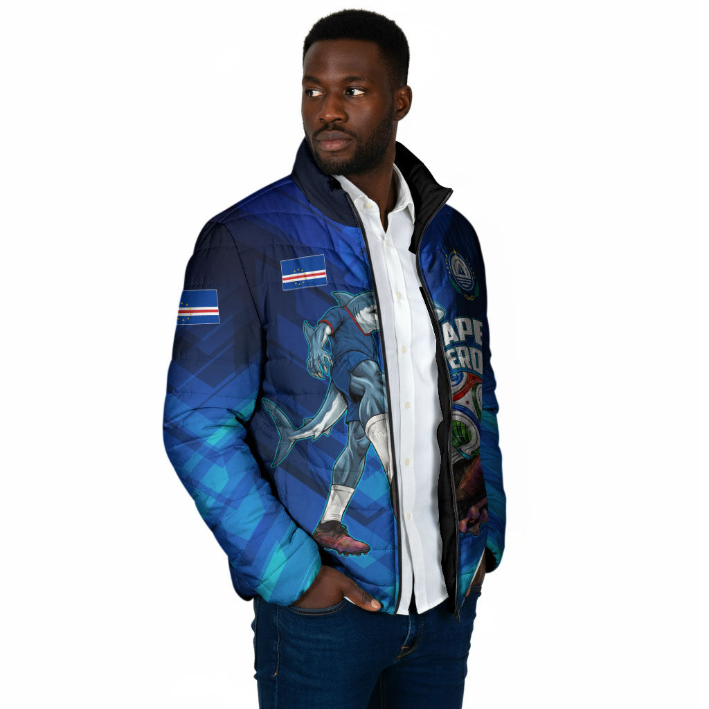 Personalized Cape Verde Football Padded Jacket Blue Shark Mascot Cabo Verdean - Gradient Art