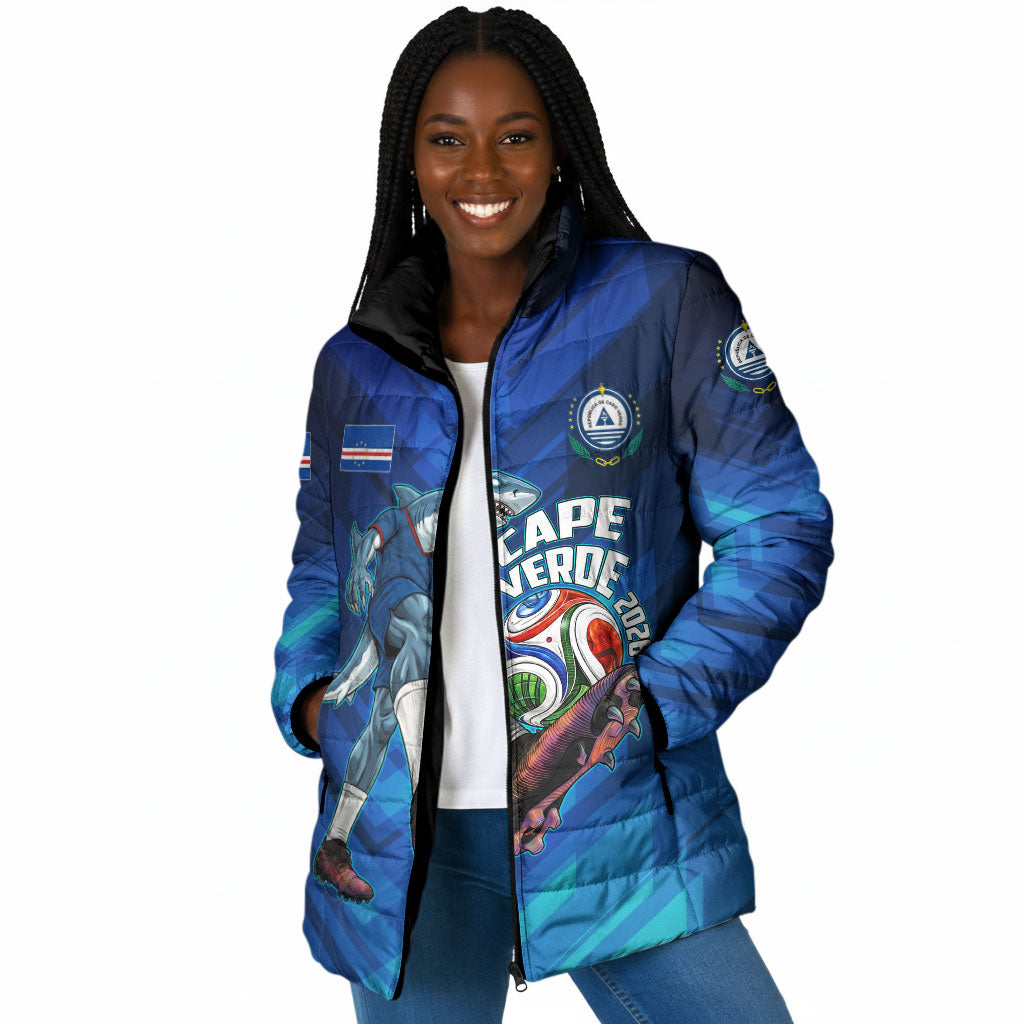 Personalized Cape Verde Football Padded Jacket Blue Shark Mascot Cabo Verdean - Gradient Art