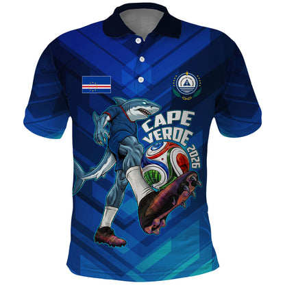 Personalized Cape Verde Football Polo Shirt Blue Shark Mascot Cabo Verdean - Gradient Art