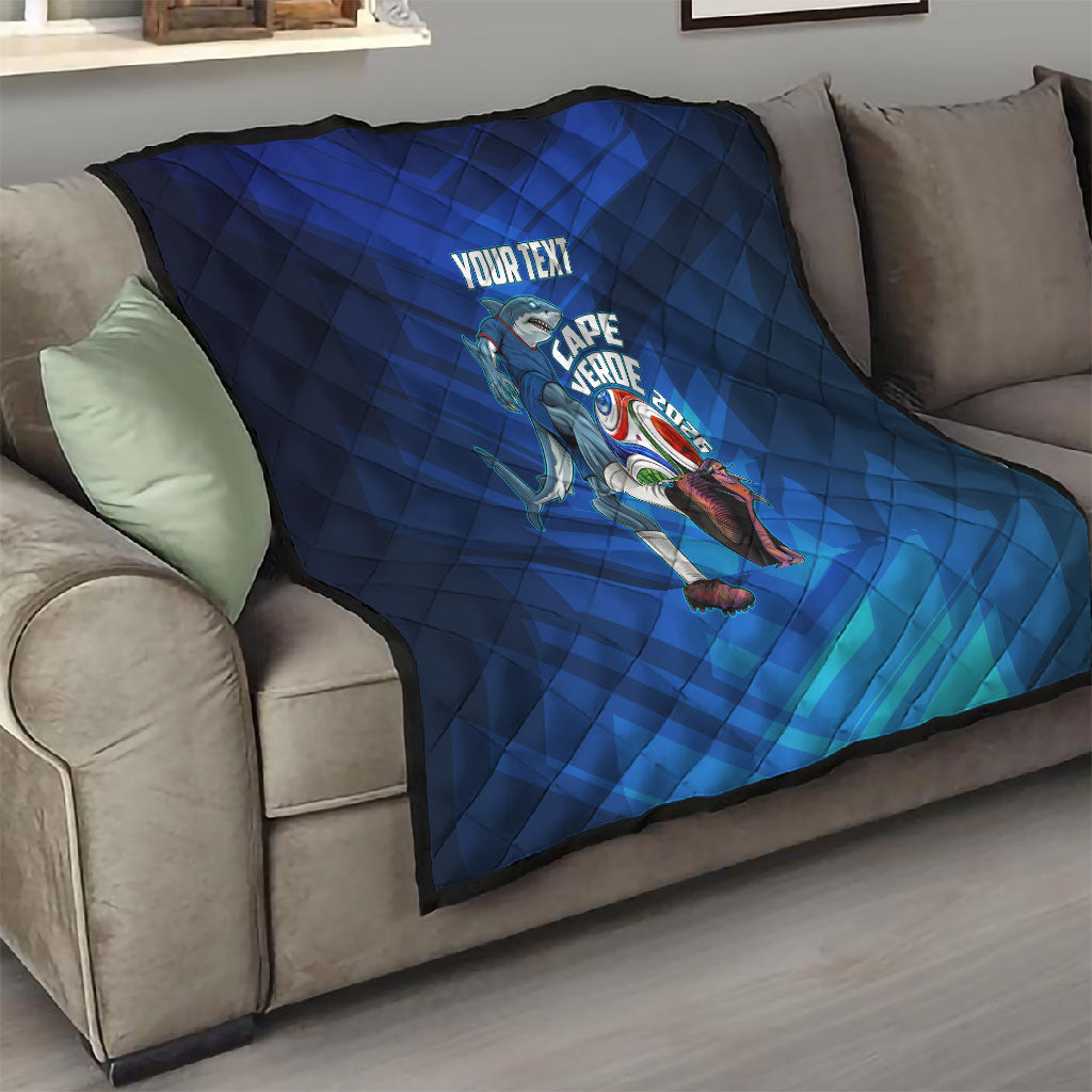 Personalized Cape Verde Football Quilt Blue Shark Mascot Cabo Verdean - Gradient Art