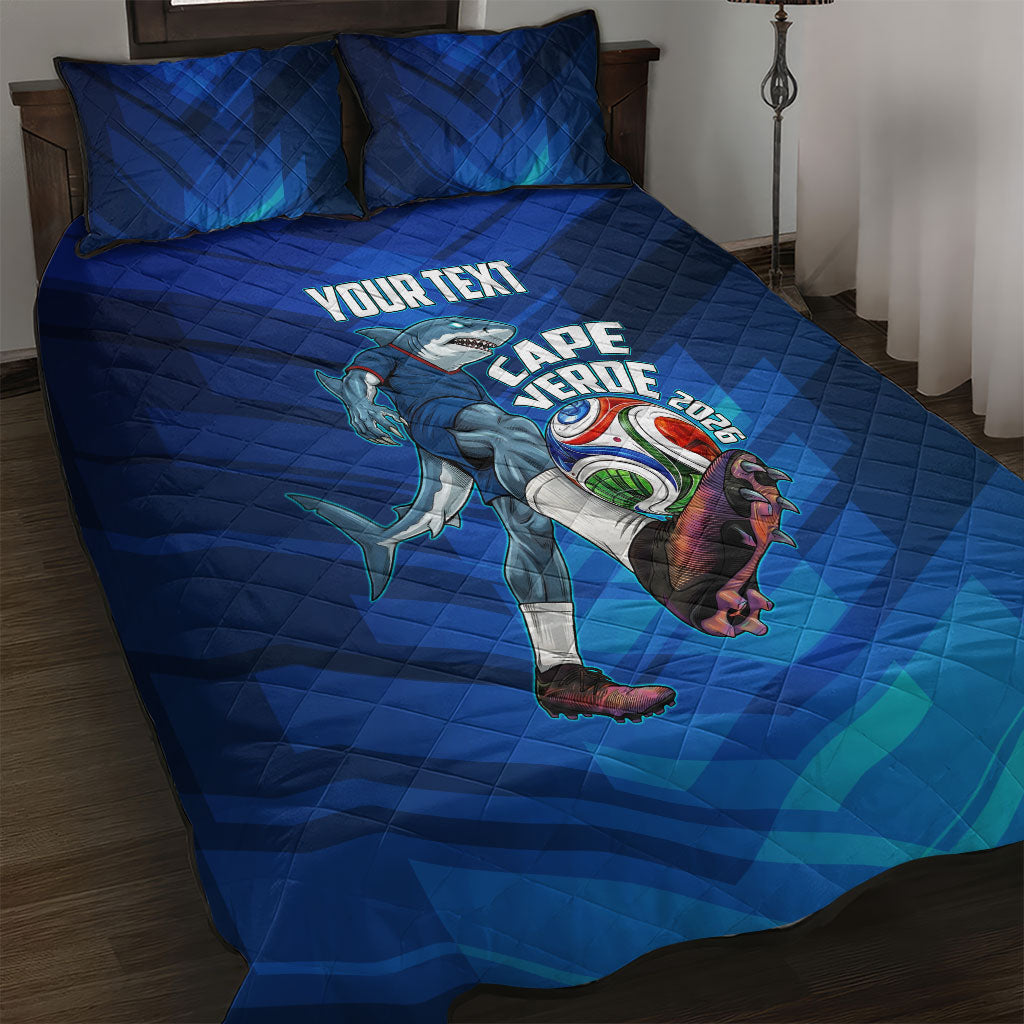 Personalized Cape Verde Football Quilt Bed Set Blue Shark Mascot Cabo Verdean - Gradient Art