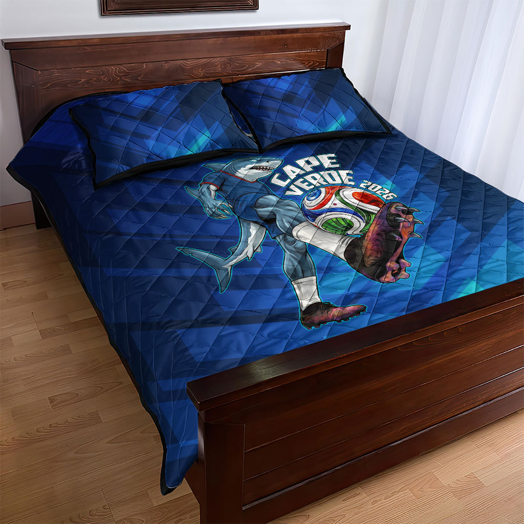 Personalized Cape Verde Football Quilt Bed Set Blue Shark Mascot Cabo Verdean - Gradient Art
