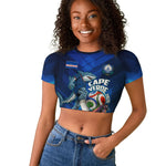 Personalized Cape Verde Football Raglan Cropped T shirt Blue Shark Mascot Cabo Verdean - Gradient Art