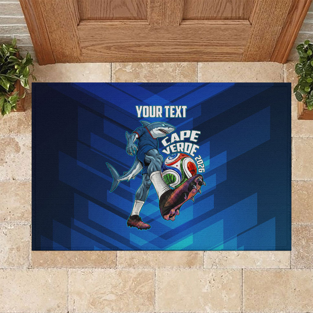 Personalized Cape Verde Football Rubber Doormat Blue Shark Mascot Cabo Verdean - Gradient Art