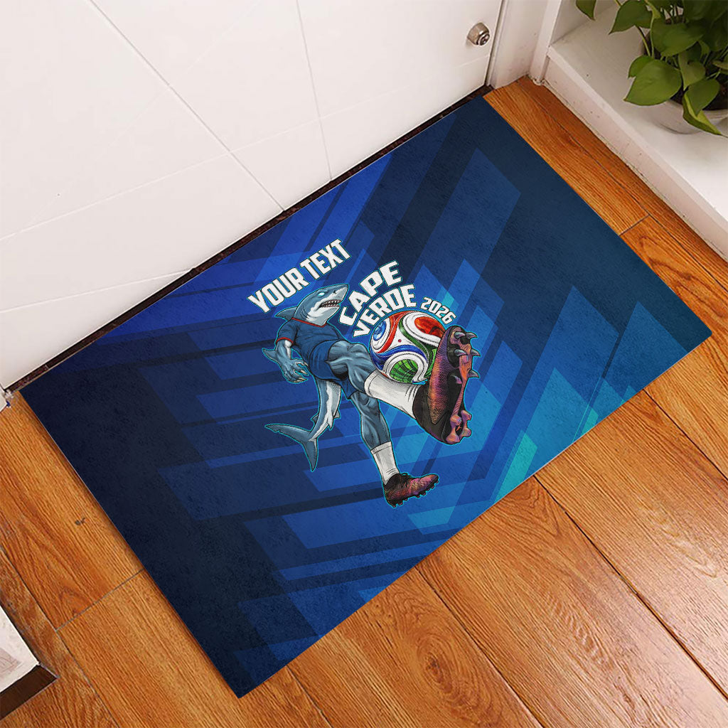 Personalized Cape Verde Football Rubber Doormat Blue Shark Mascot Cabo Verdean - Gradient Art