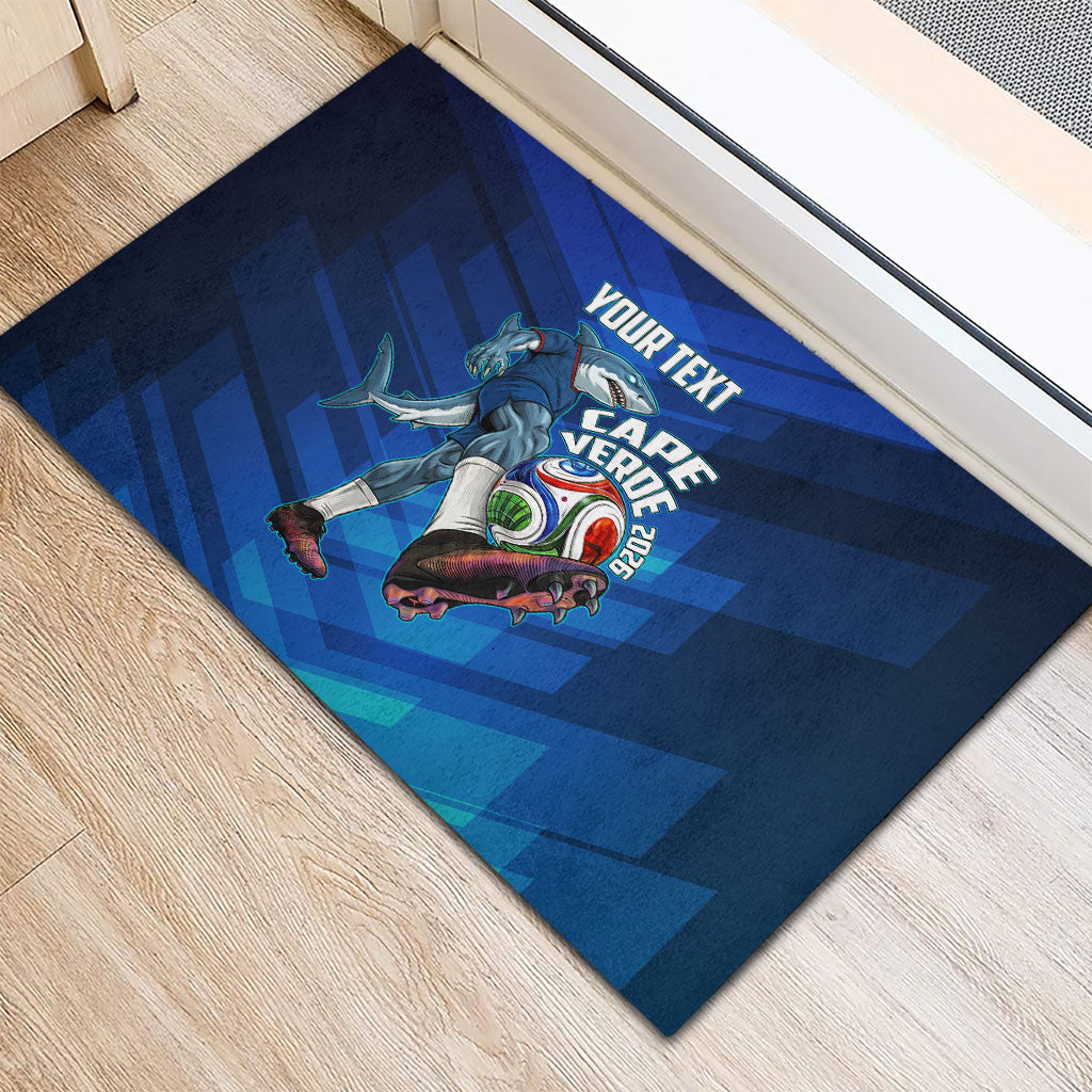 Personalized Cape Verde Football Rubber Doormat Blue Shark Mascot Cabo Verdean - Gradient Art
