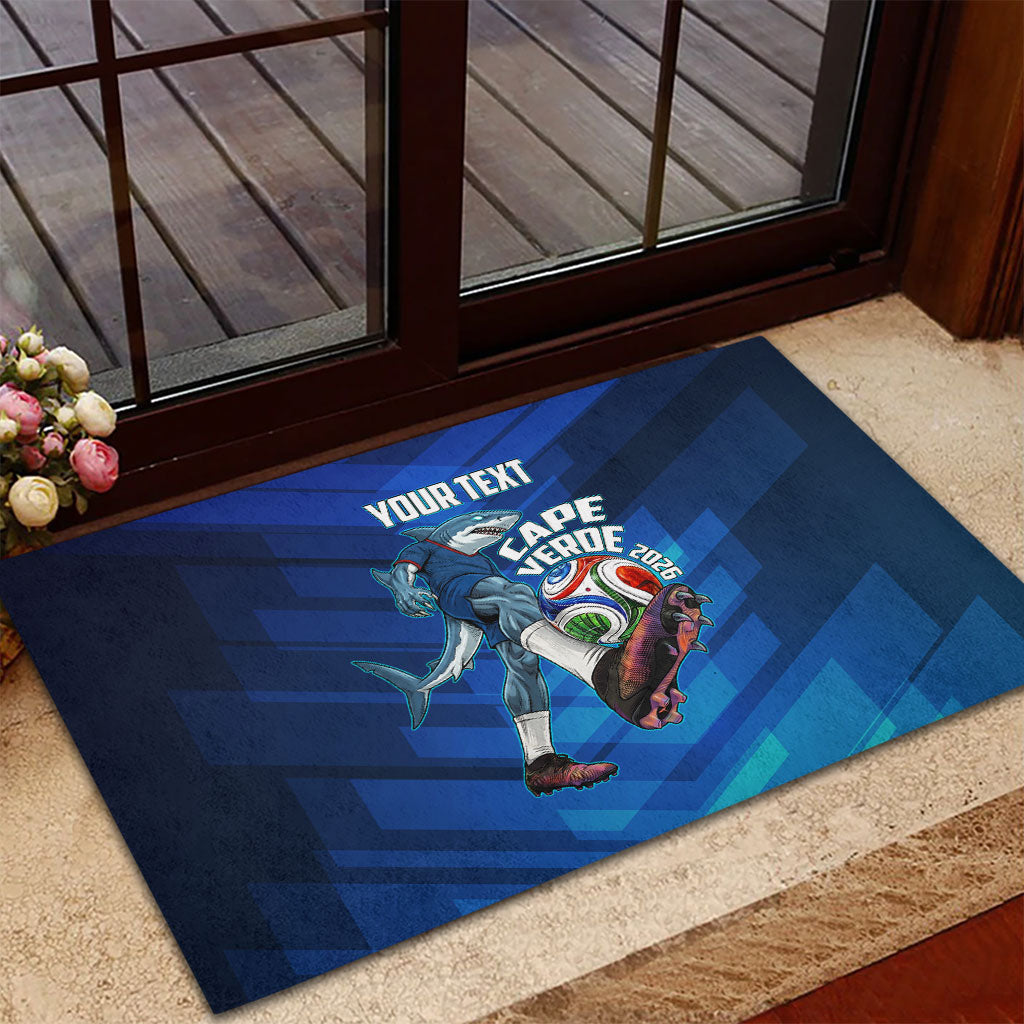 Personalized Cape Verde Football Rubber Doormat Blue Shark Mascot Cabo Verdean - Gradient Art