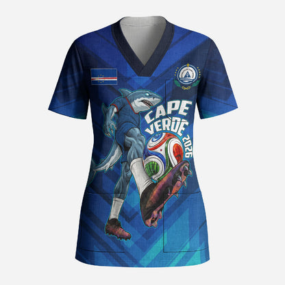 Personalized Cape Verde Football Scrub Top Blue Shark Mascot Cabo Verdean - Gradient Art