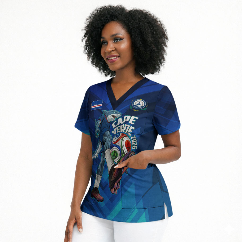 Personalized Cape Verde Football Scrub Top Blue Shark Mascot Cabo Verdean - Gradient Art